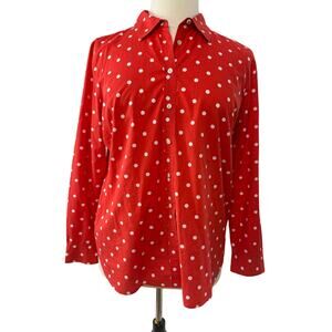 Talbots Cotton Orange/White Polka Dot Button-up Blouse, Size XL